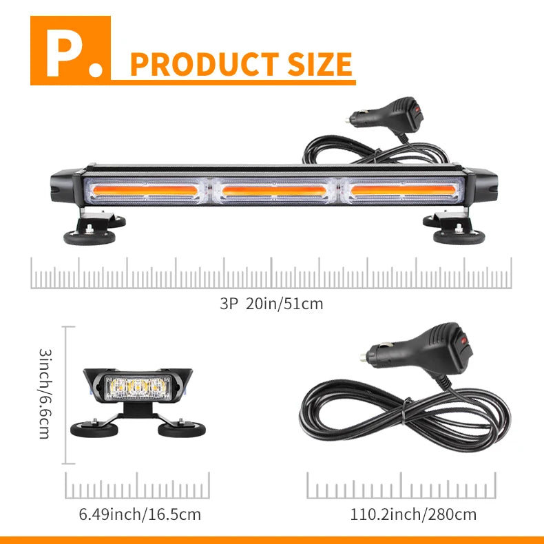 Tow Pickup Led Strobe Light Bar Magnet 4 Side Flashing Emergency Warning Flash Strobe Light For Safety Construction Vehicles