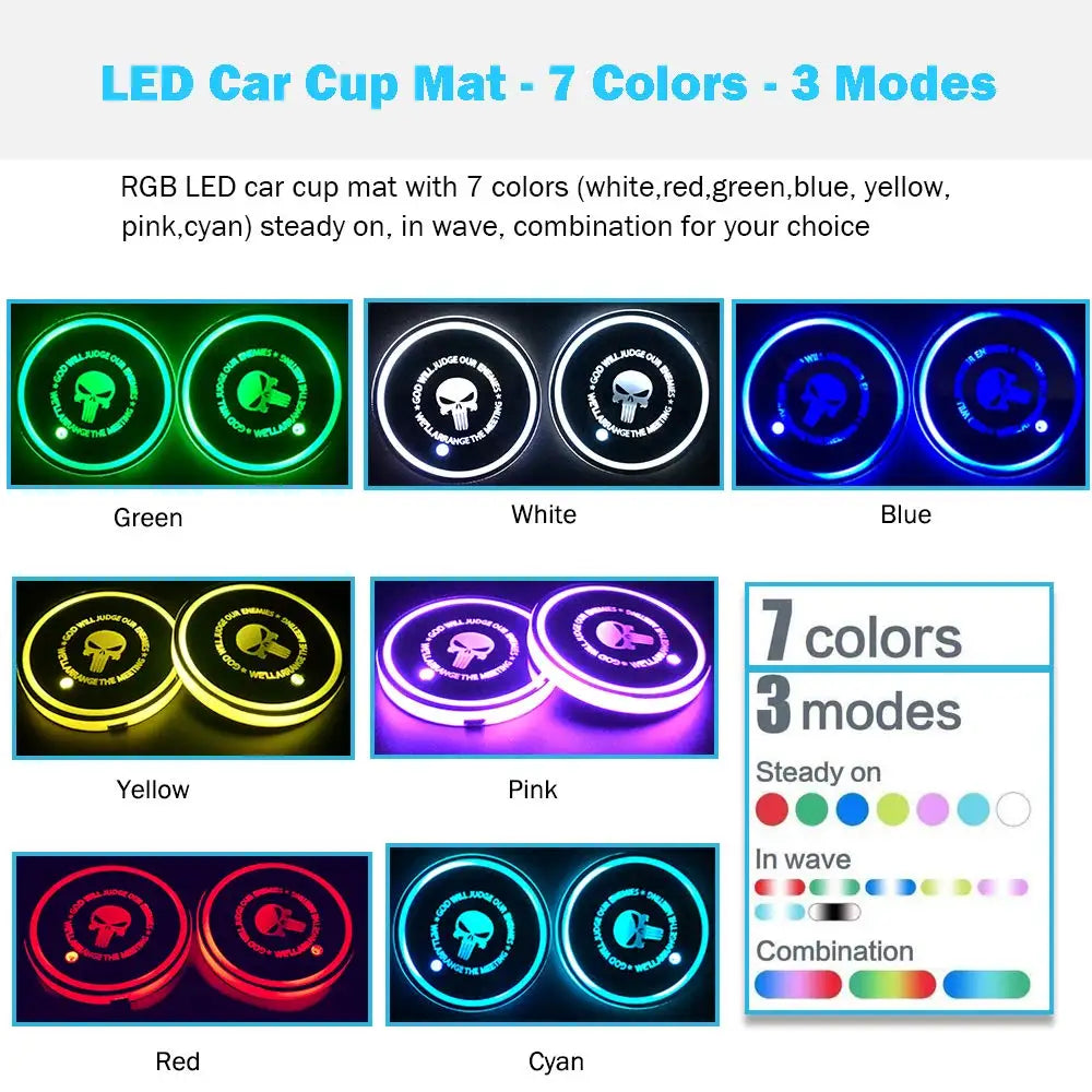 GPRGIT Car LED Cup Lights Personalized Custom Auto Brand Logo RGB 7 Colors Lights Anti - Skid Pad USB Charging Atmosphere Coasters