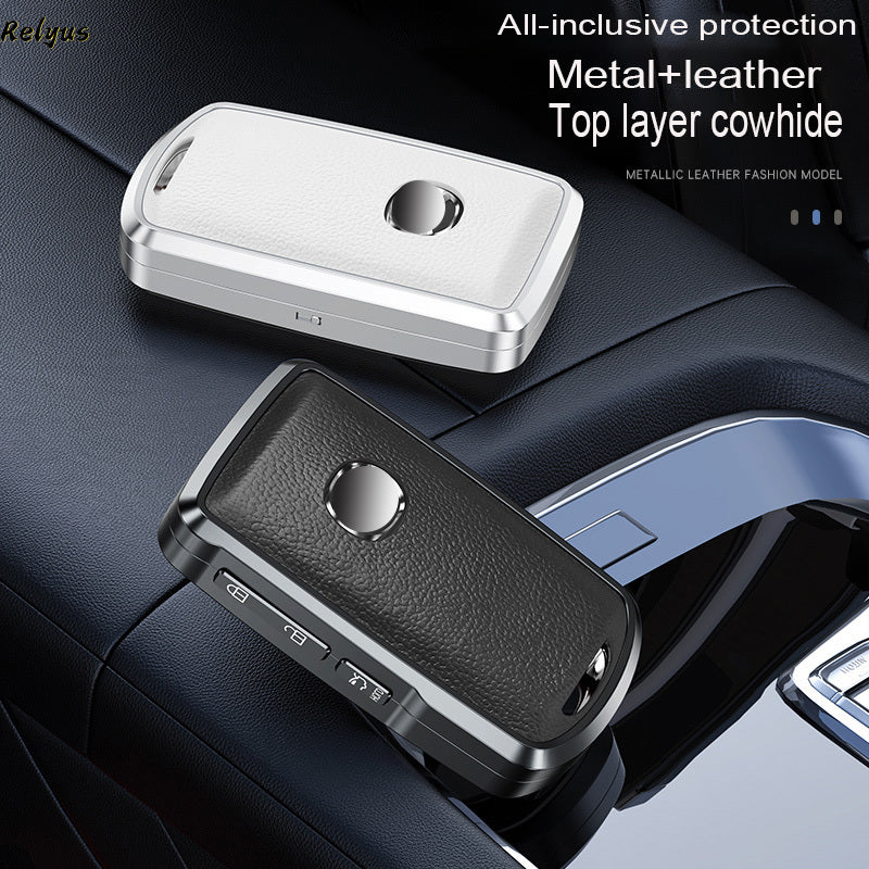 GPRGIT Aluminum Alloy+Leather Car Key Case Cover for Mazda 3 2020 2019 Axela CX4 CX5 CX8