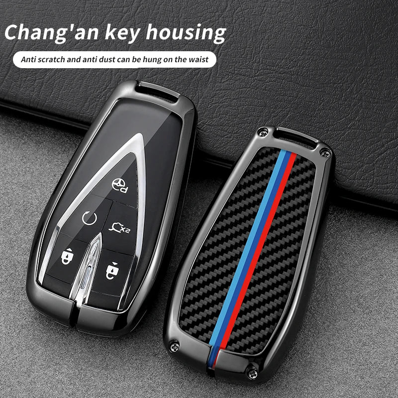 GPRGIT Carbon Fiber Car Logo Key Cover for Changan CS35 Plus CS55 PLUS CS75 PLUS Eado UNI-T Oushang X5 X7 EV 2019 2020 2021