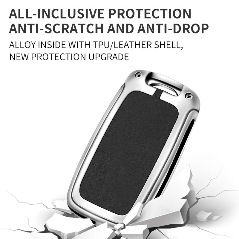 GPRGIT Metal Leather Car Flip Key Fob Case Cover for VW Golf Bora Jetta Scirocco Tiguan Polo Skoda Octavia Superb Keyless