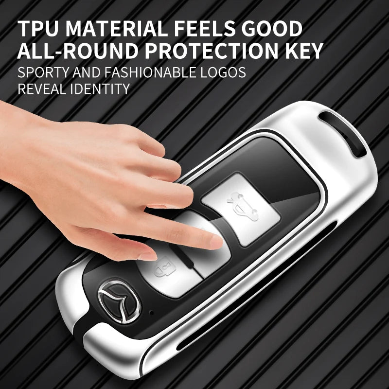 GPRGIT Metal Leather Car Logo Key Case Cover for Mazda 2 3 5 6 Demio CX-3 CX-4 CX-5 CX-7 CX-9 MX-5 Atenza Axela Keychain Accessories