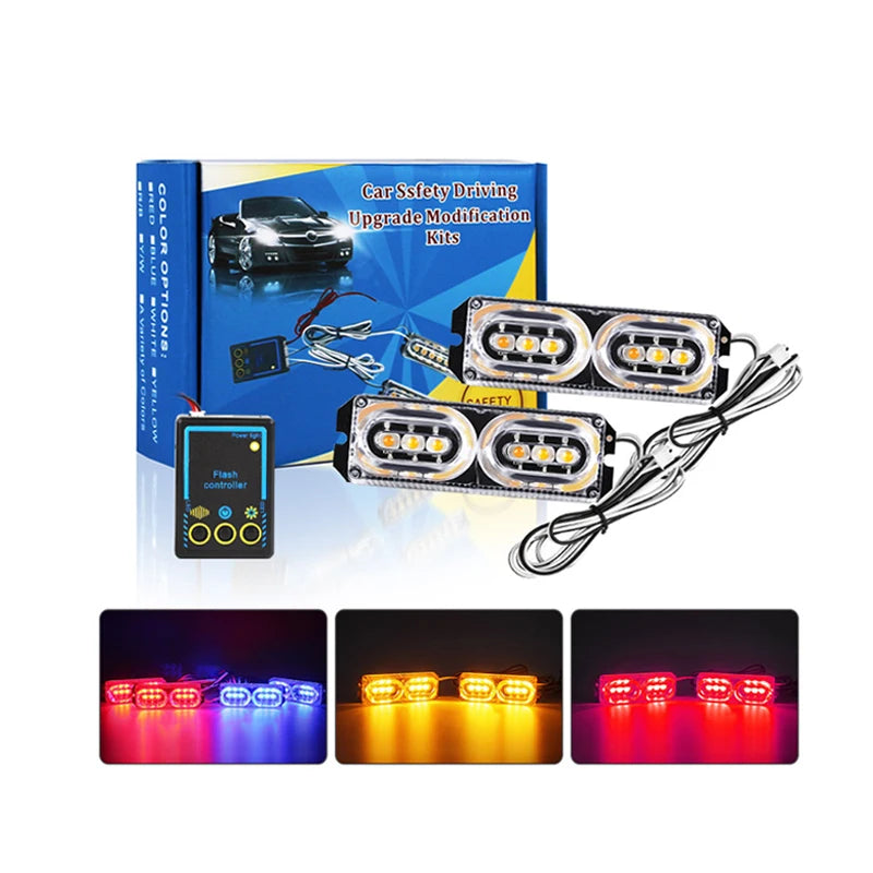 12V New Automotive Front Grille LED Strobe Lights Set Emergency Light Bar LED Warning Flashlight Truck Caution Side Marker Light