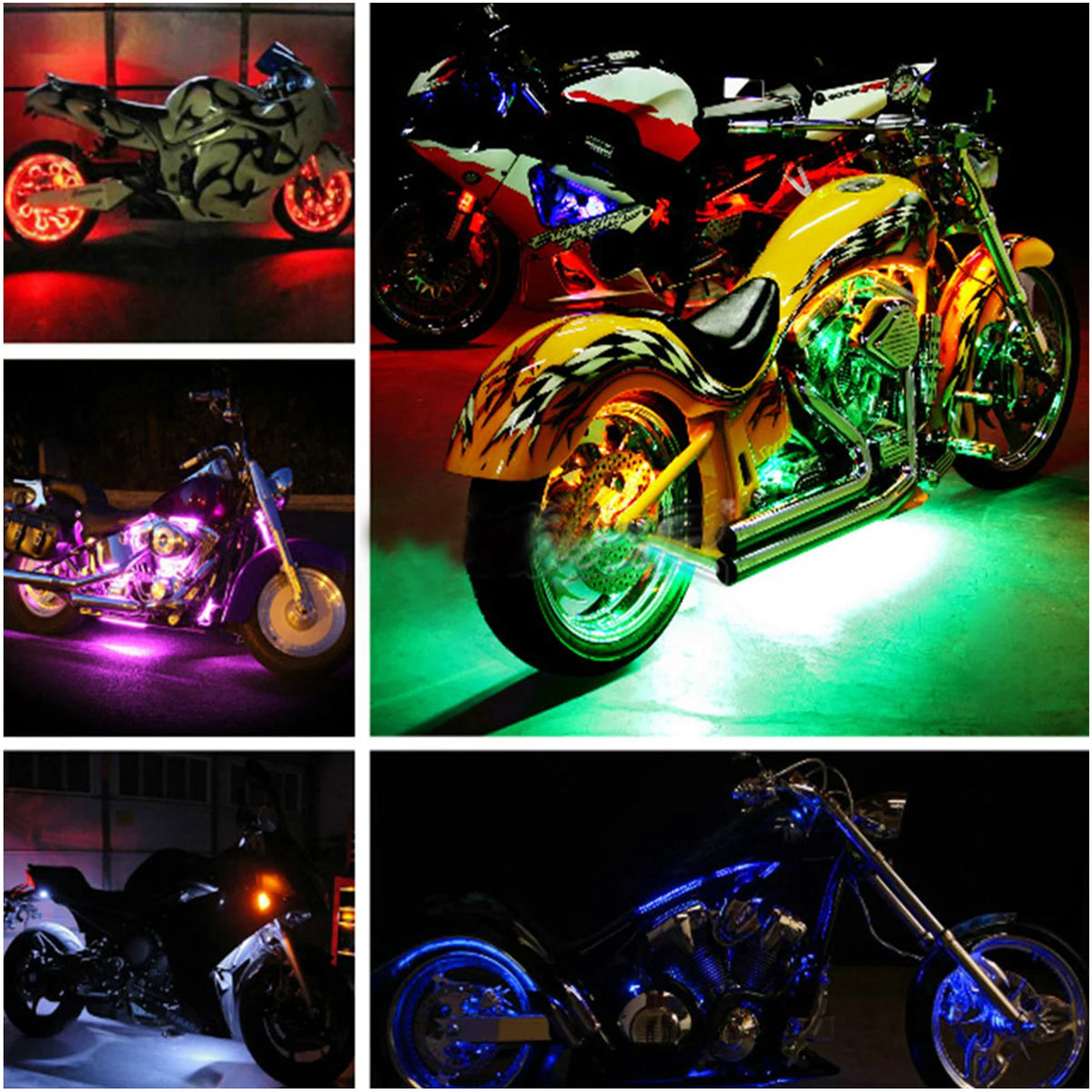 GPRGIT Motorcycle RGB LED Light Strip Kit Waterproof APP Remote Voice Control 12V CE