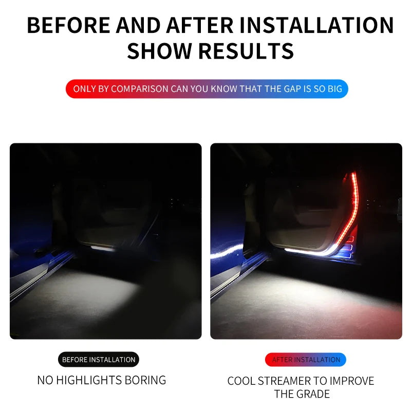 GPRGIT Car Door Opening Warning LED Lights Welcome Decor Lamp Strip Anti Rear-End Collision Safety Universal White Red Strobe Car Light
