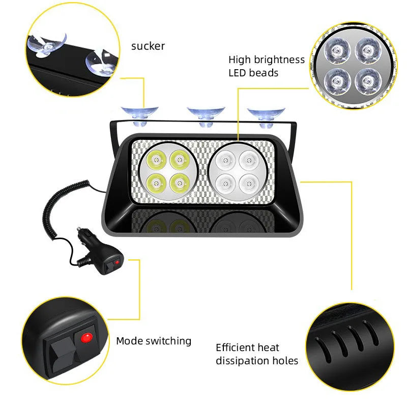8SMD Red/Blue LED Strobe Dashboard Light with Suction Cup, Model S8