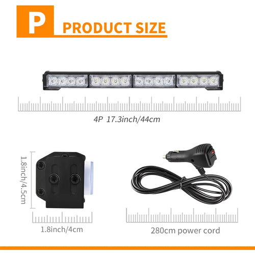 16W Automotive LED Security Warning Light Bar Single Row Car Truck Roof Grid Strobe DRL Flashing Emergency Lamp 12V 24V