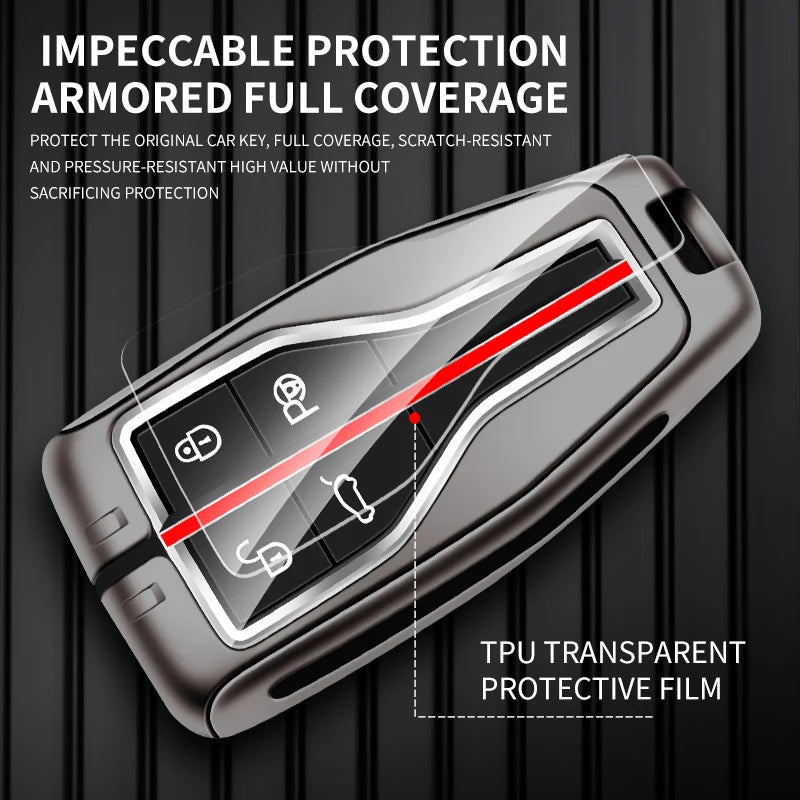 GPRGIT Zinc Alloy Car Key Cover Case Shell Holder Protector for Hongqi HS5 HS7 HS E HS9 Logo Keychain Bag Set Interior Accessories