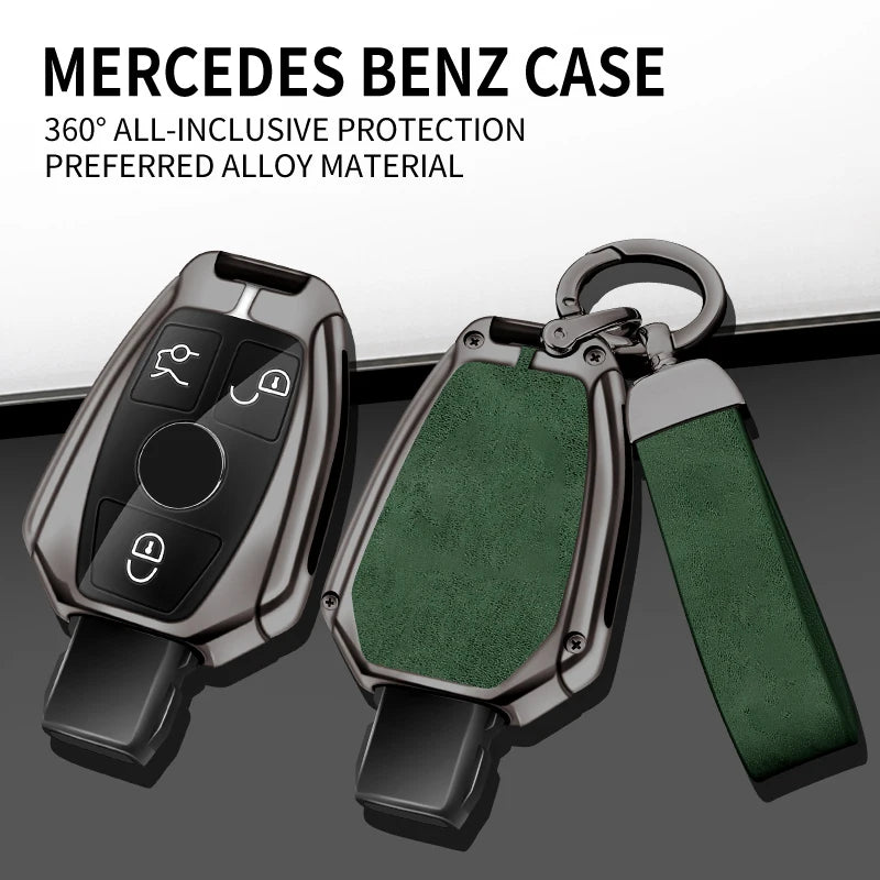 GPRGIT Metal Leather Car Logo Key Cover Case for Mercedes-Benz A/B/C/E/R Class GLA GLK GLC CLS CLA W204 W205 W212 W463 W176