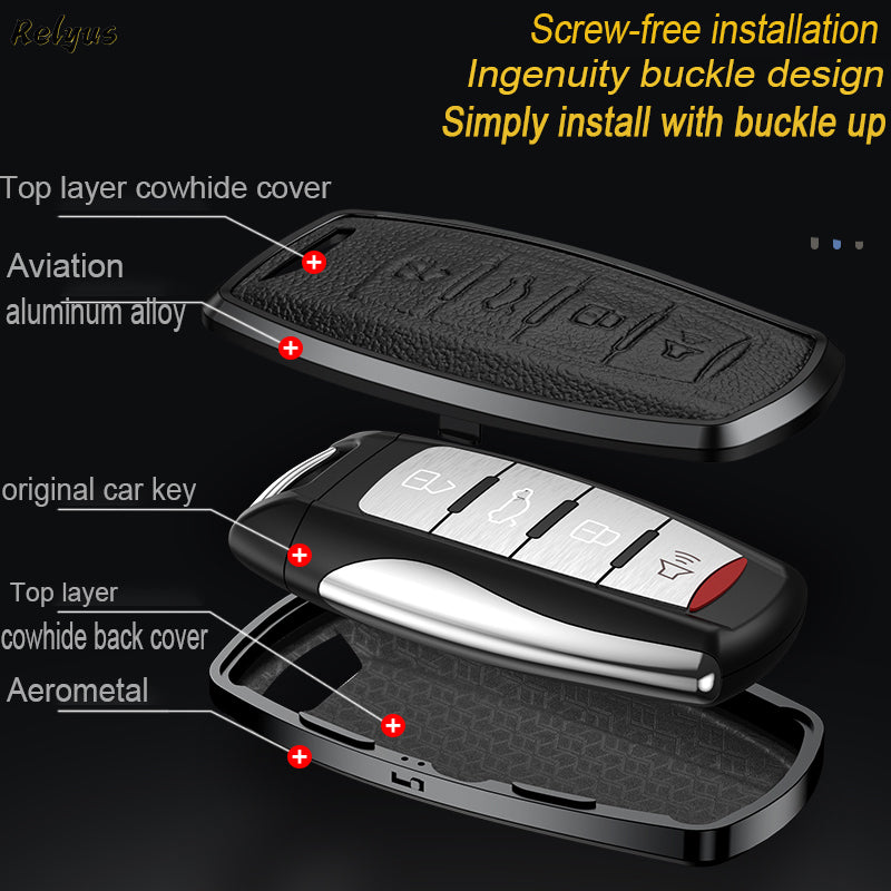 GPRGIT Aluminum Alloy+Leather Car Key Cover Case for Great Wall Haval H6 H7 H8 H9 F5 F7 H2S Coupe