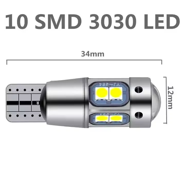 GPRGIT T10 W5W 168 194 LED Bulb White 3030 10SMD 12V Non-polar Canbus No Error Wedge LED Light