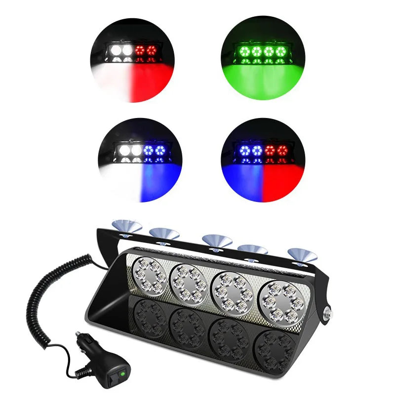 GPRGIT 24SMD Red/Blue LED Strobe Warning Light with Suction Cup - Dashboard Windshield Interior Flash Light