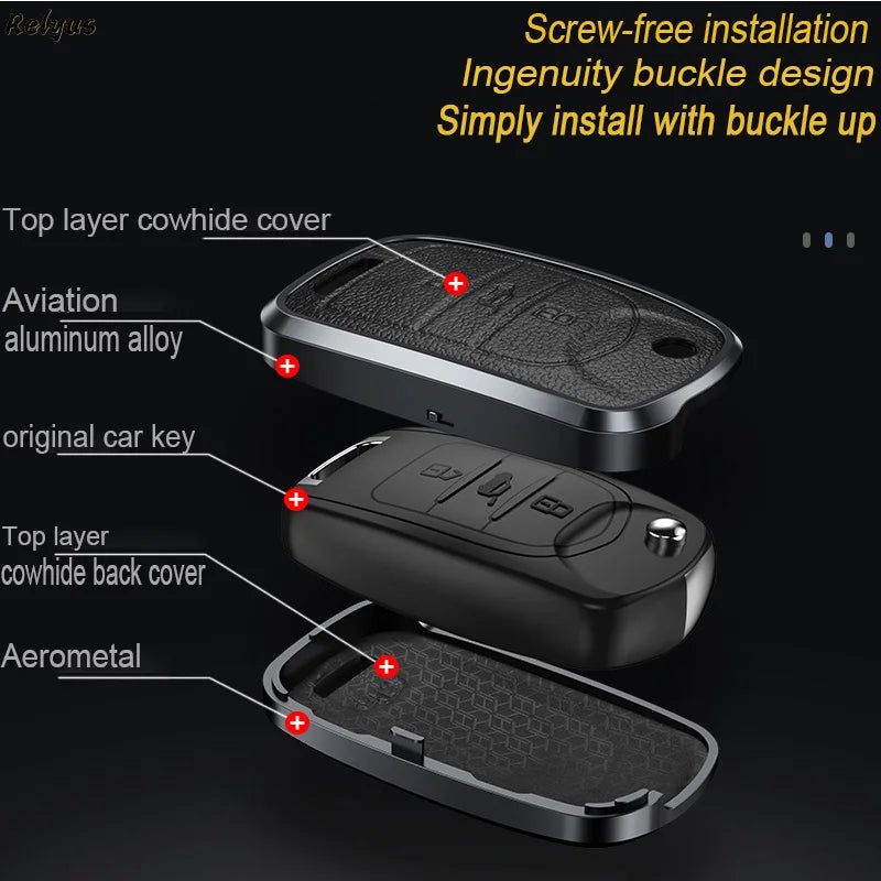 GPRGIT Aluminum Leather Car Key Cover Case Fob for Baojun 560 Rs-5 530 630 310 E100 310W 510 730 360 Keychain Accessories