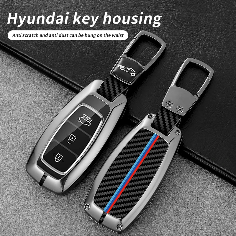GPRGIT Carbon Car Logo Key Case for Hyundai I10 I20 Ix25 I30 Ix35 Accent Elantra Palisade Encino Solaris Veloster Tucson