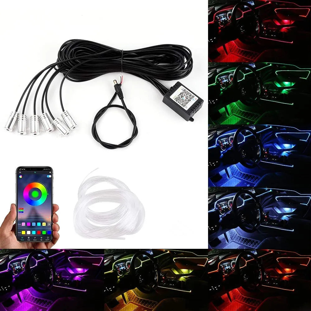 GPRGIT Car Interior Decorative RGB LED Fiber Optic Strip Ambient Light 12V APP Control