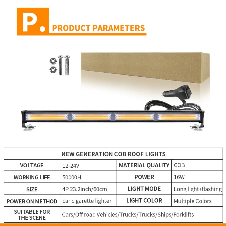 12V COB Emergency Strobe Light Bar LED Traffic Advisor Windshield Deck Flashing Warning Light for Car Truck