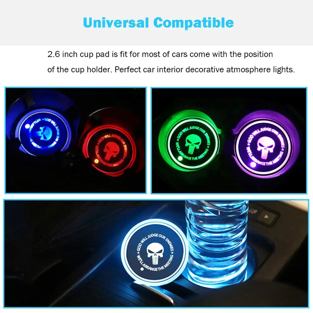 GPRGIT Car LED Cup Lights Personalized Custom Auto Brand Logo RGB 7 Colors Lights Anti - Skid Pad USB Charging Atmosphere Coasters