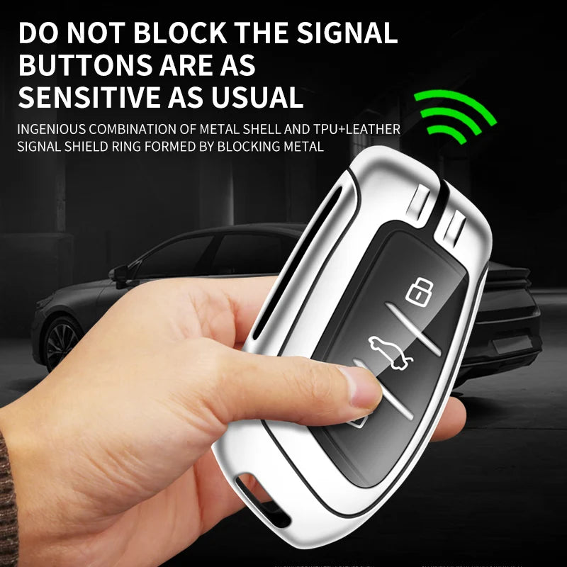 GPRGIT Zinc Alloy Leather Remote Key Case Fob for MG ZS MG6 EV EZS HS EHS Three Buttons Protector