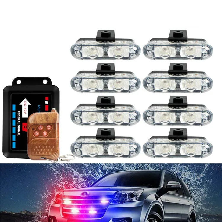 8-Piece LED Strobe Grille Light Strip Red/Blue with Remote, Model XA9202-8