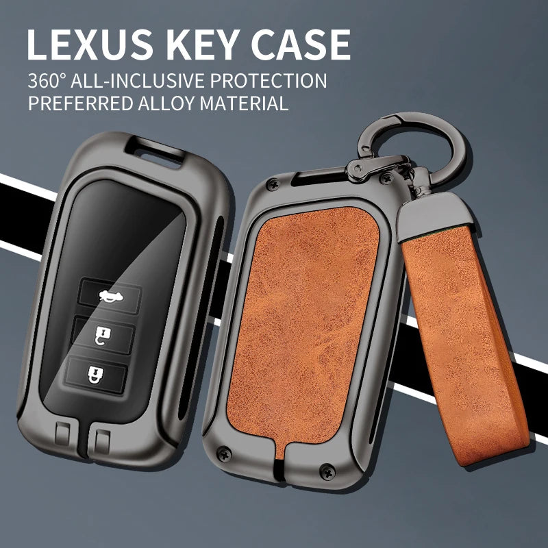 GPRGIT Zinc Alloy Leather Car Logo Key Case Cover for Lexus LX IS GS RX300 RX450 2016-2019 NX 2020 Key Protector Fob Auto Accessories