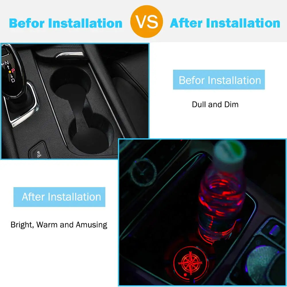 GPRGIT Universal LED Car Cup Holder Lights Mats Pad RGB Interior Decoration Atmosphere Lamp For Ford Jeep VW Audi BMW Chevrolet Dodge