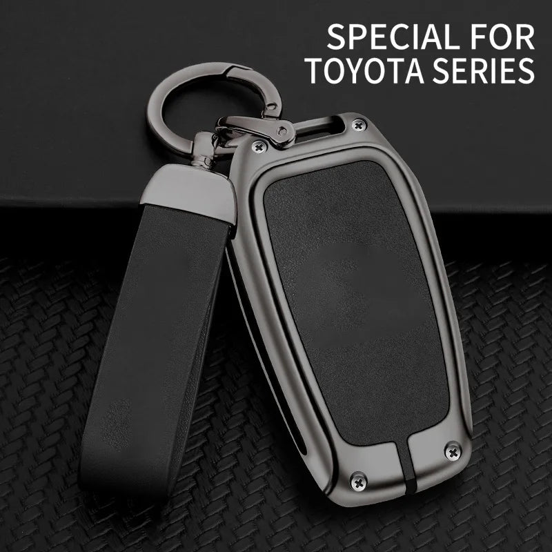 GPRGIT Metal Leather Car Logo Key Case Cover Shell for Toyota Crown Corolla Rav4 CH-R Camry Hilux Fortuner Key Fob Auto Accessories