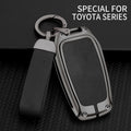 GPRGIT Metal Leather Car Logo Key Case Cover Shell for Toyota Crown Corolla Rav4 CH-R Camry Hilux Fortuner Key Fob Auto Accessories