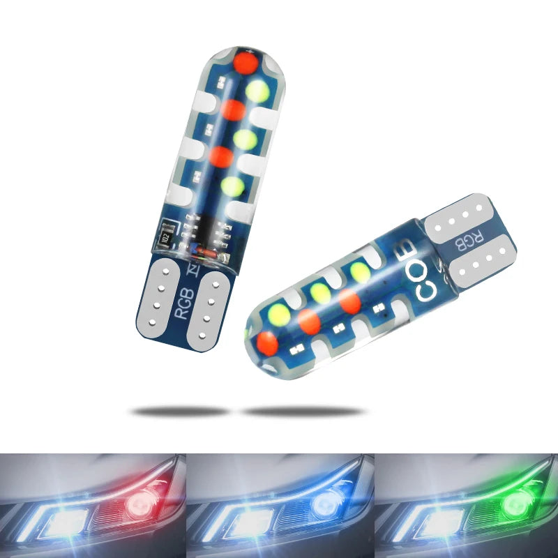 GPRGIT Automotive LED Width Indicator Silicone RGB Flashing T10 COB 18SMD High Brightness Reading Light Bulbs