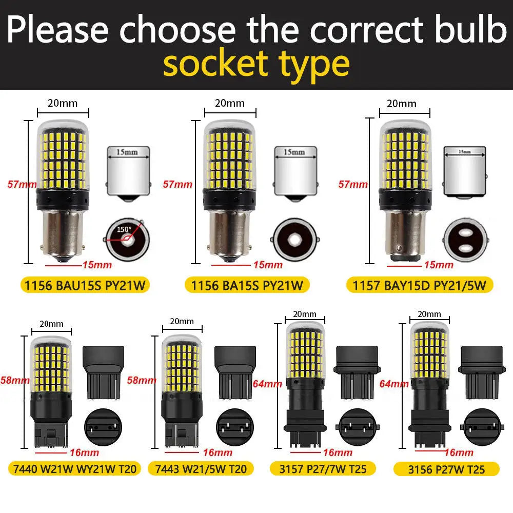 GPRGIT 1156 BAU15S PY21W 144SMD LED Bulbs Canbus BA15S P21W T20 T25 Turn Signal Tail Stop Backup Reversing Lamp