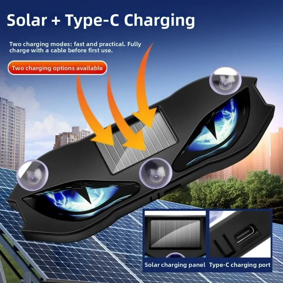 GPRGIT Solar Powered Demon Eye Warning Light Flashing Dynamic LED Car Atmosphere Lamp