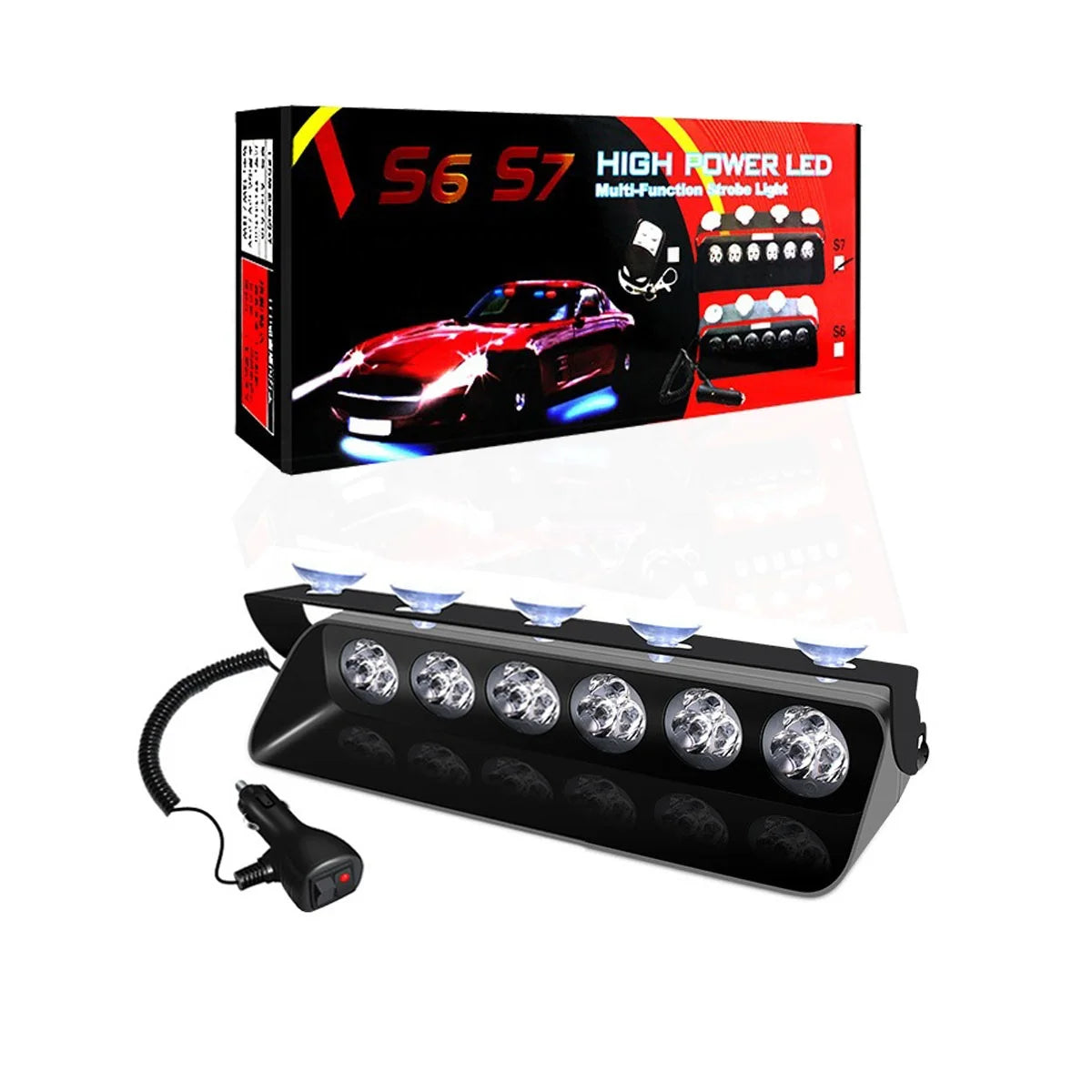 18SMD Red/Blue LED Strobe Dashboard Light with Suction Cup, Model S7, 50W