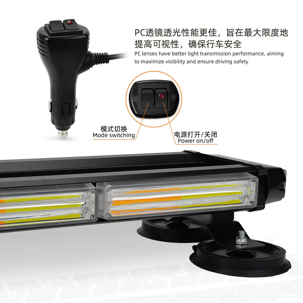 Amber LED Warning Light Bar Magnetic Base Emergency Hazard Security Strobe Light for Car Firefighter Roof Top for Red White