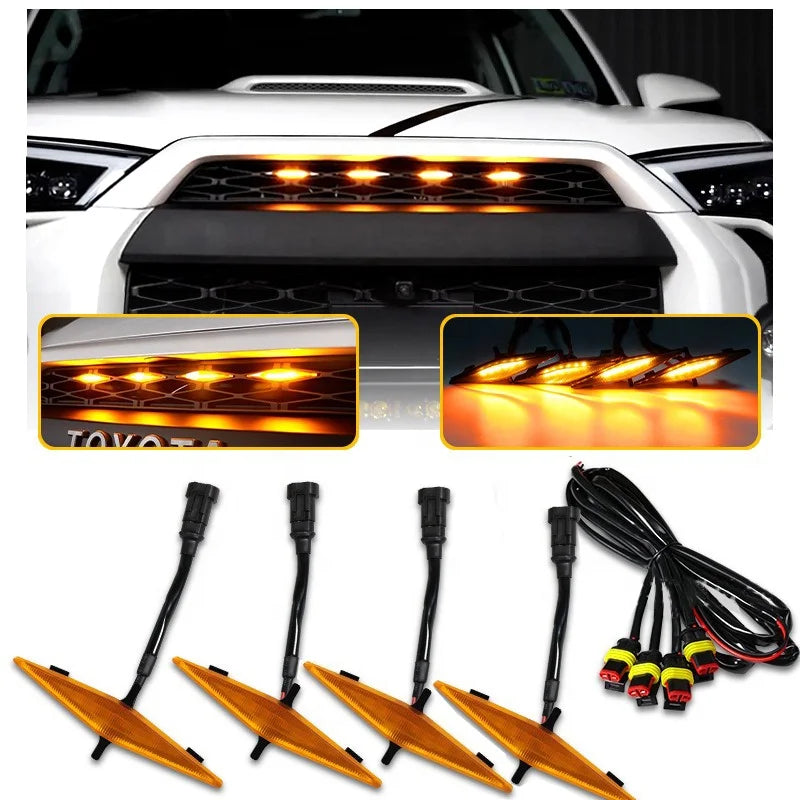 GPRGIT 4-Piece LED Grille Light for Toyota 4Runner 2014-2019 - DRL Yellow/White Fog Warning Light