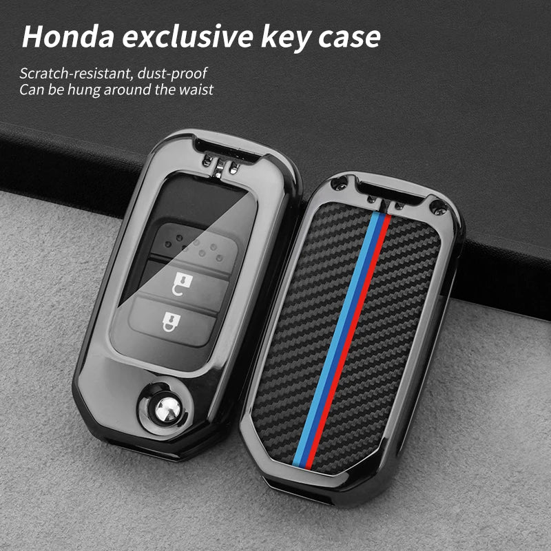 GPRGIT Carbon Car Logo Key Case Cover for Honda CRV CR-V Fit Civic Accord HR-V HRV City Odyssey XR-V Pilot Jade Crider 2015-2018