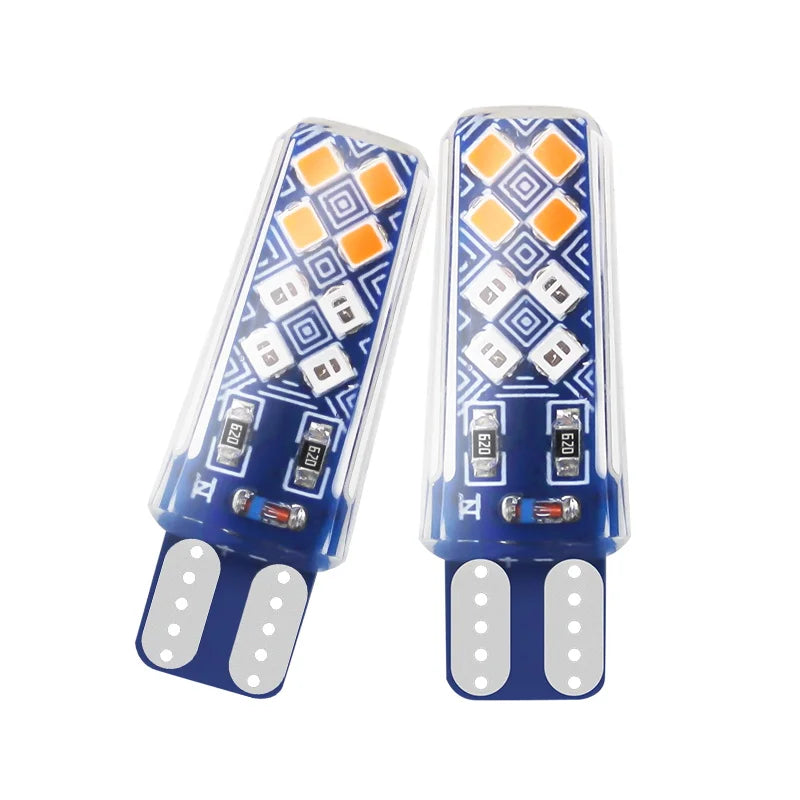 GPRGIT New Car Motorcycle Dual Color Silicone Strobe LED Light T10 12V 16SMD Red Blue Flashing Reading Indicator Light