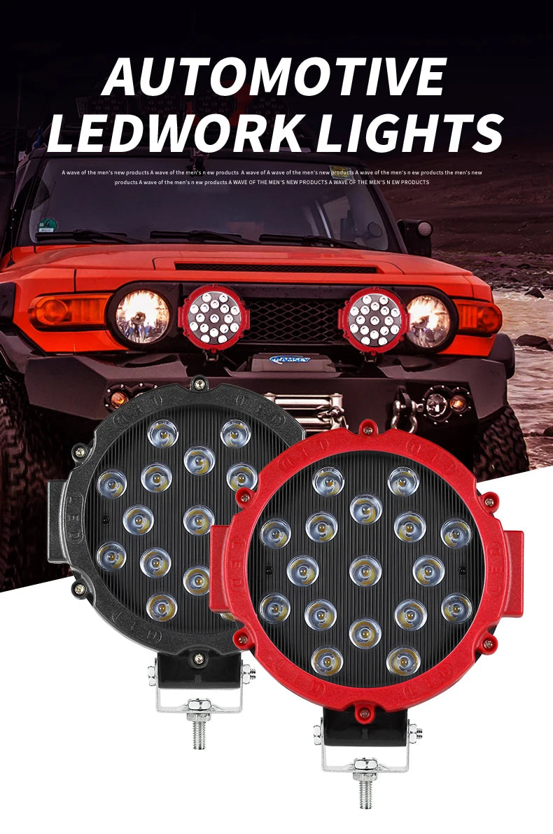 Off Road Spot Round Truck Work Lamp 51w Two-tone Led Driving Lights Work Spot Beam Round Offroad Driving Light