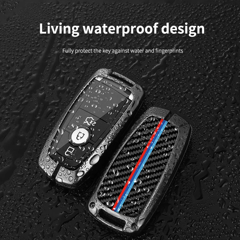 GPRGIT Metal Carbon Fiber Car Logo Key Case Cover for Ford Edge Fusion Mustang Explorer F150 F250 F350 Ecosport Holder Accessories