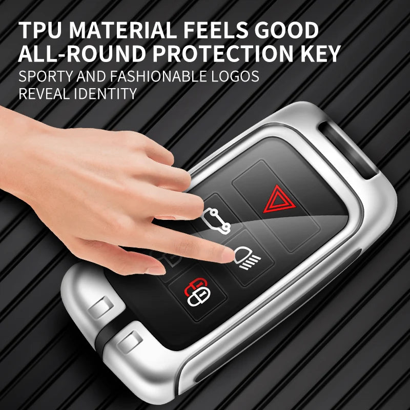 GPRGIT Metal Leather Car Custom Logo Key Case for Land Rover Range Rover Evoque Discovery Sport Velar for Jaguar XE E-PACE XF Keychain