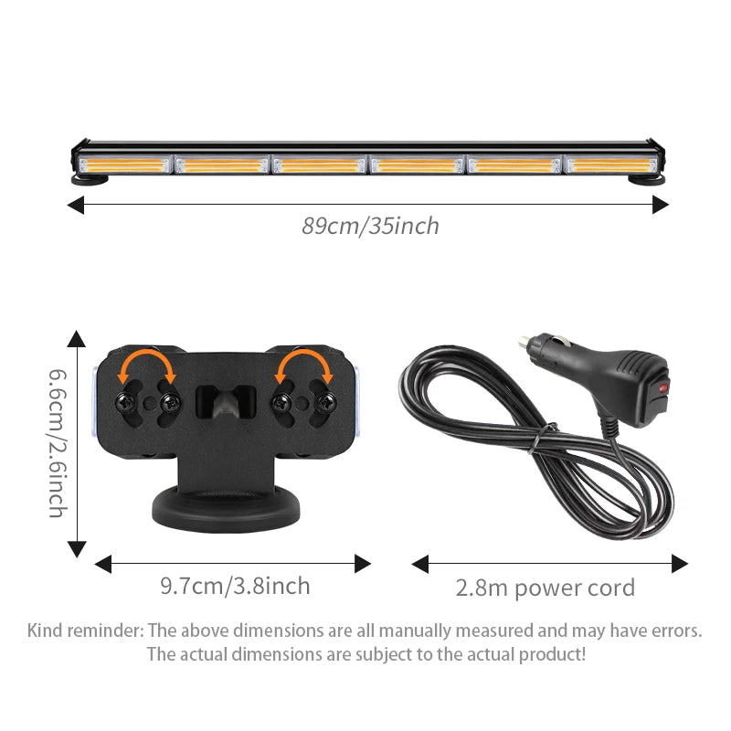 35" COB LED Dual Row Amber Strobe Light for Car Truck Trailer Magnetic Flashing Warning Light Bar Optional Colors