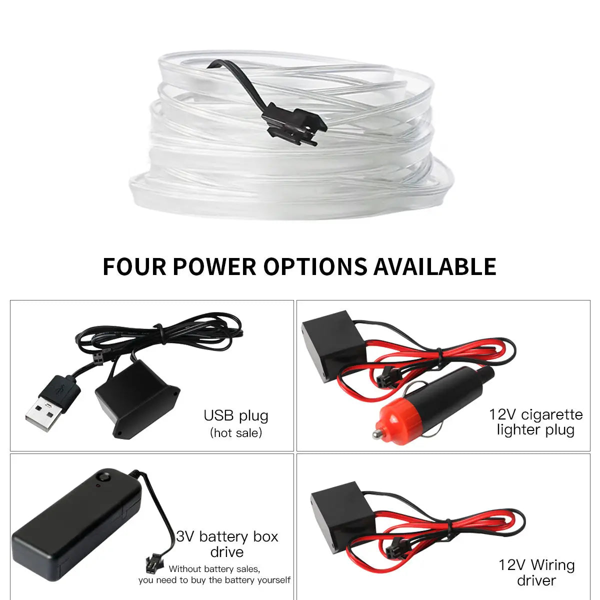 GPRGIT 12V 3M USB EL Wire Universal Car Interior Flexible Light