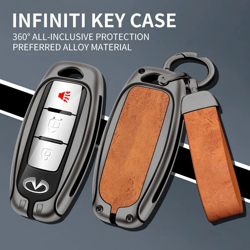 GPRGIT Zinc Alloy Leather Car Logo Key Case Cover Shell for Infiniti Q50 Q60 Q70 QX50 QX60 QX70 G25 EX FX JX35 FX25 FX35 EX35 FX37 JX35