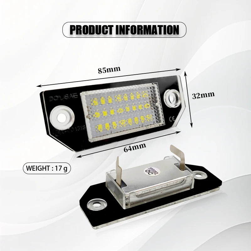 GPRGIT 2Pcs 12V LED License Plate Light for Ford Focus C-MAX MK2 03-08 6500K
