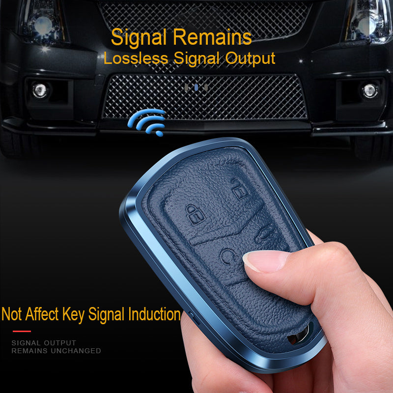 GPRGIT Aluminum Alloy+Leather Car Key Cover Case for Cadillac ATS XTS XT5 XT4 CT6 XT6 CTS DTS