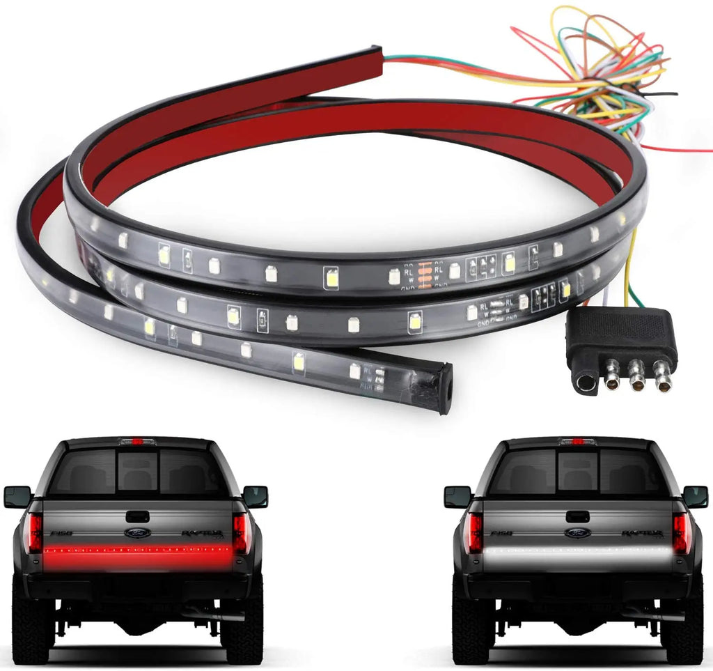 GPRGIT 60" Red White Trunk Flexible Tailgate Light Bar Reverse Brake Turn Signal Tail Running LED Strip Lights 1.2M & 1.5M IP67