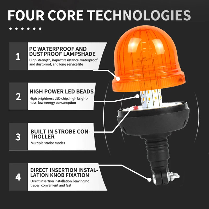 Low Profile Safety Rescue DIN Pole Mount Rotating Flashing Amber Beacon Lights LED Emergency Warning Light
