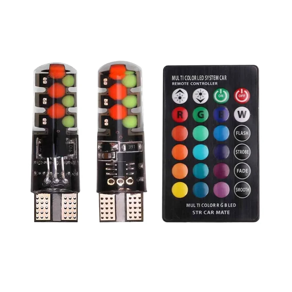 GPRGIT RGB LED T10 Canbus Bulbs for Car - Silicone Remote Control - 12V, 9W, RGB, Canbus, Remote Control