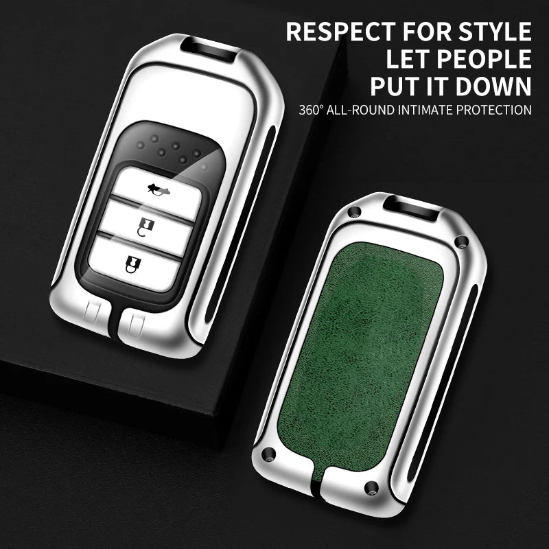GPRGIT Zinc Alloy Leather Key Case Cover Shell for Honda Civic City Accord CRV CR-V XR-V Odyssey Vezel Jade Crider Fit Auto Accessories