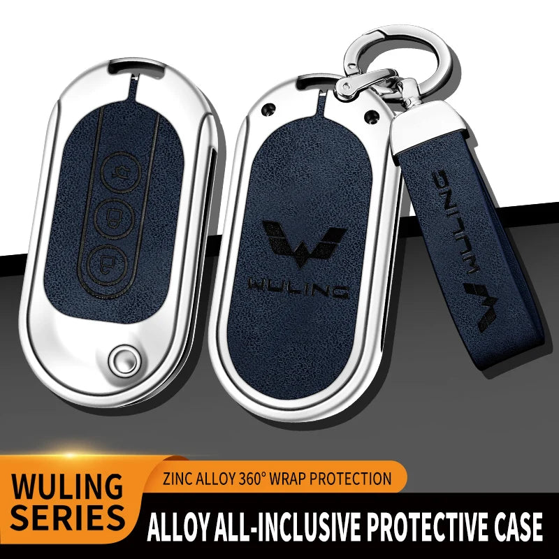 GPRGIT Flip Folding Zinc Alloy Leather Car Key Case Cover for Wu Ling Hong Guang MINI Gameboy Protector Keyless Keychain Accessories
