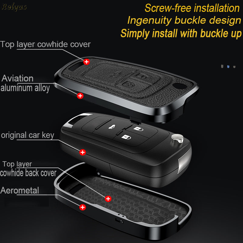 GPRGIT Aluminum Alloy+Leather Car Key Case Cover for Buick Chevrolet Cruze Aveo Trax Opel Astra Corsa Meriva Zafira
