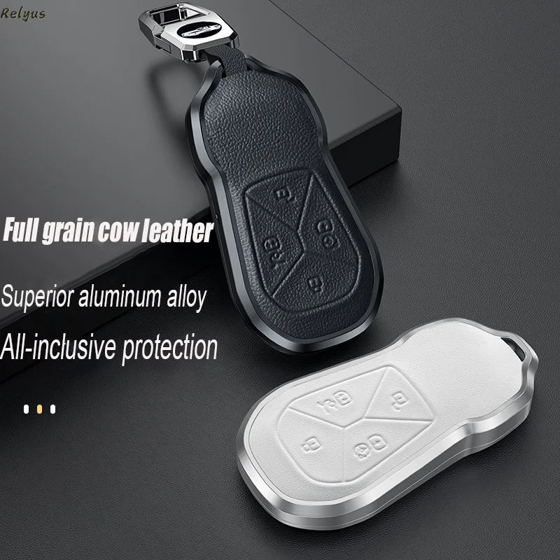 GPRGIT Leather Aluminum Alloy Car Key Cover Case for Xpeng Xiaopeng P5 P7 G9 G3i Smart 4 Buttons Keyless Fob Accessories